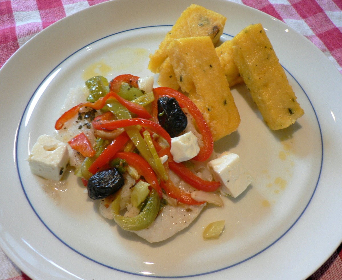 Baked Codfish with Feta Cheese and Peppers Recipe