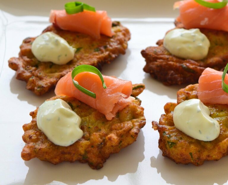 Cauliflower Fritters with Smoked Salmon and Yogurt-Lime Sauce Recipe