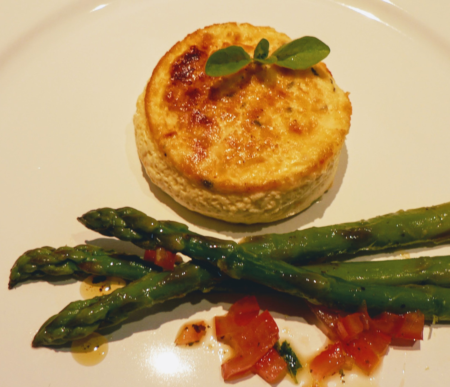 Cheese Custard with Asparagus and Tomato Vinaigrette