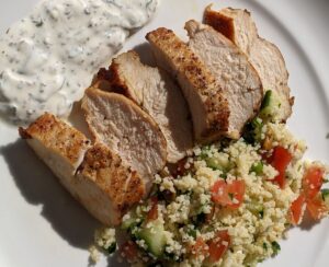 Chicken Breasts with Couscous and Parsley Yogurt Pesto Recipe