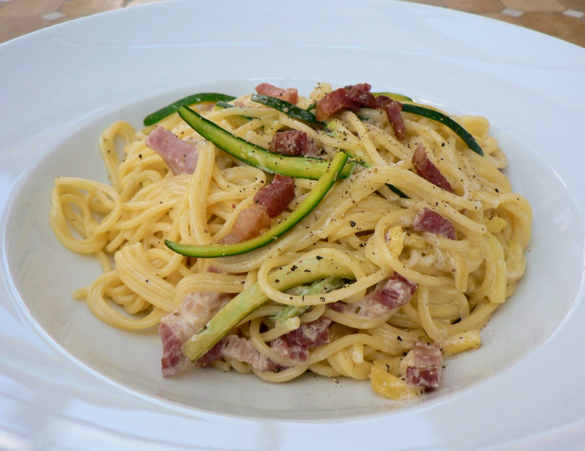 Creamy Zucchini and Bacon Pasta Flexitarian Kitchen