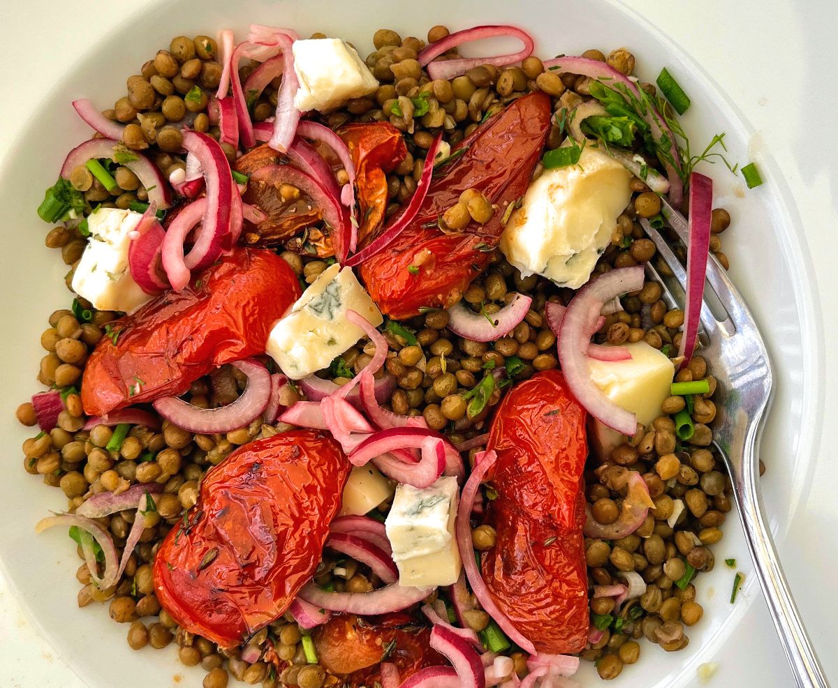 Lentil Salad with Roasted Tomatoes and Gorgonzola