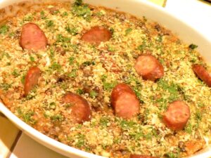 Lentil, Sausage and Mushroom Gratin Recipe