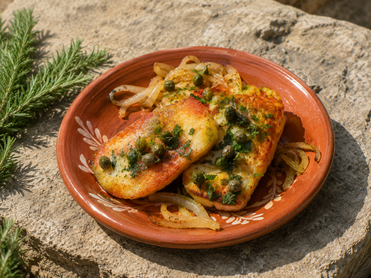 Pan-fried Halloumi with Parsley Caper Sauce