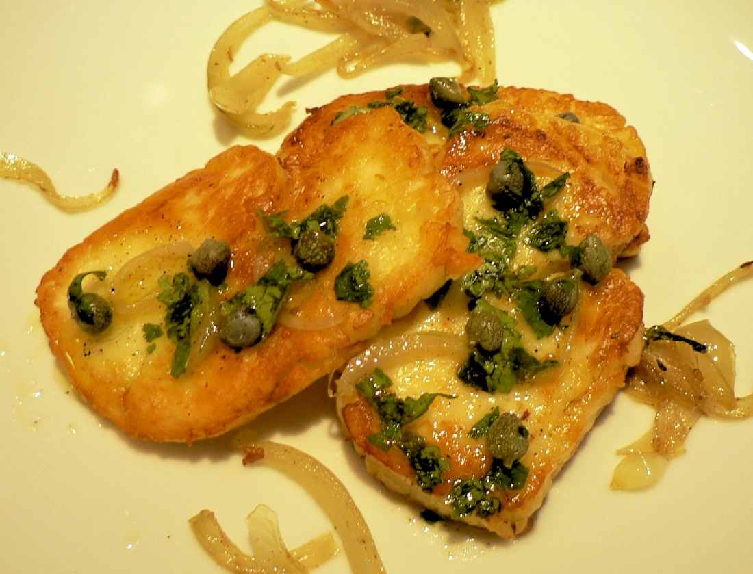 Pan-fried Halloumi with Parsley Caper Sauce