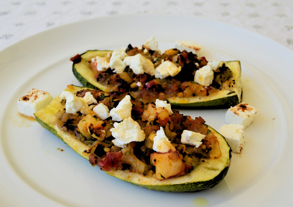 Shrimp and Feta Stuffed Zucchini Boats Recipe