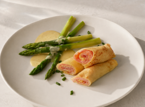 Smoked Salmon Crepes with Green Asparagus