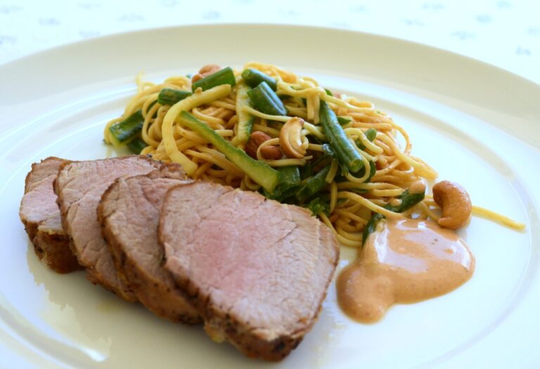 Spicy Pork Tenderloin with Satay Noodle Salad Recipe
