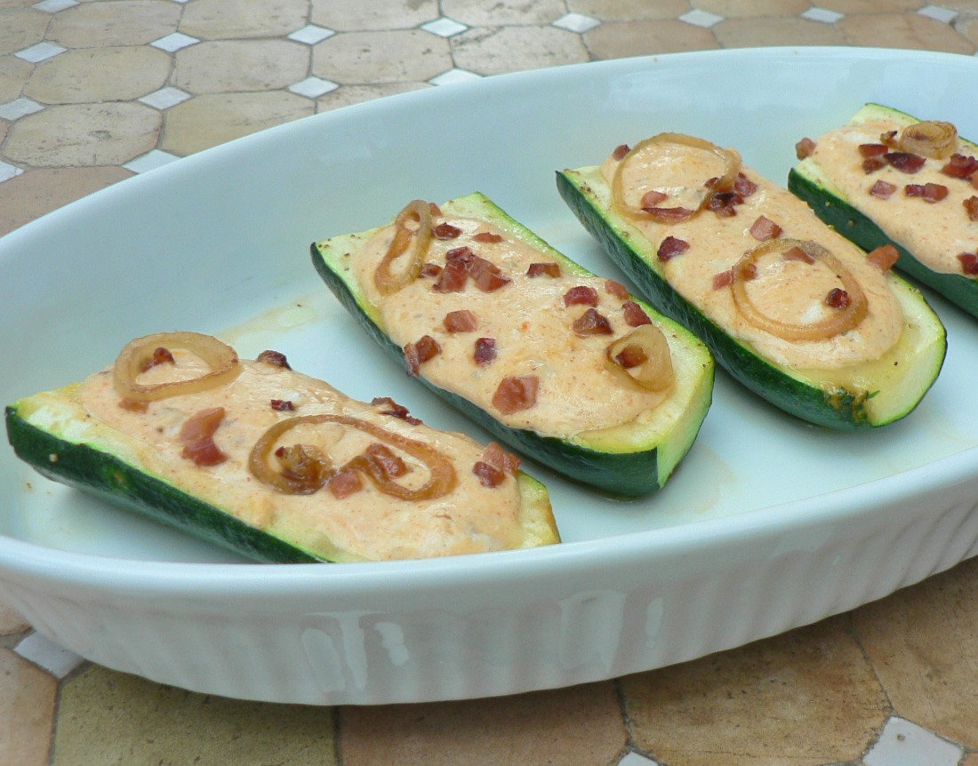 Zucchini Boats filled with Ricotta and Diced Bacon Recipe
