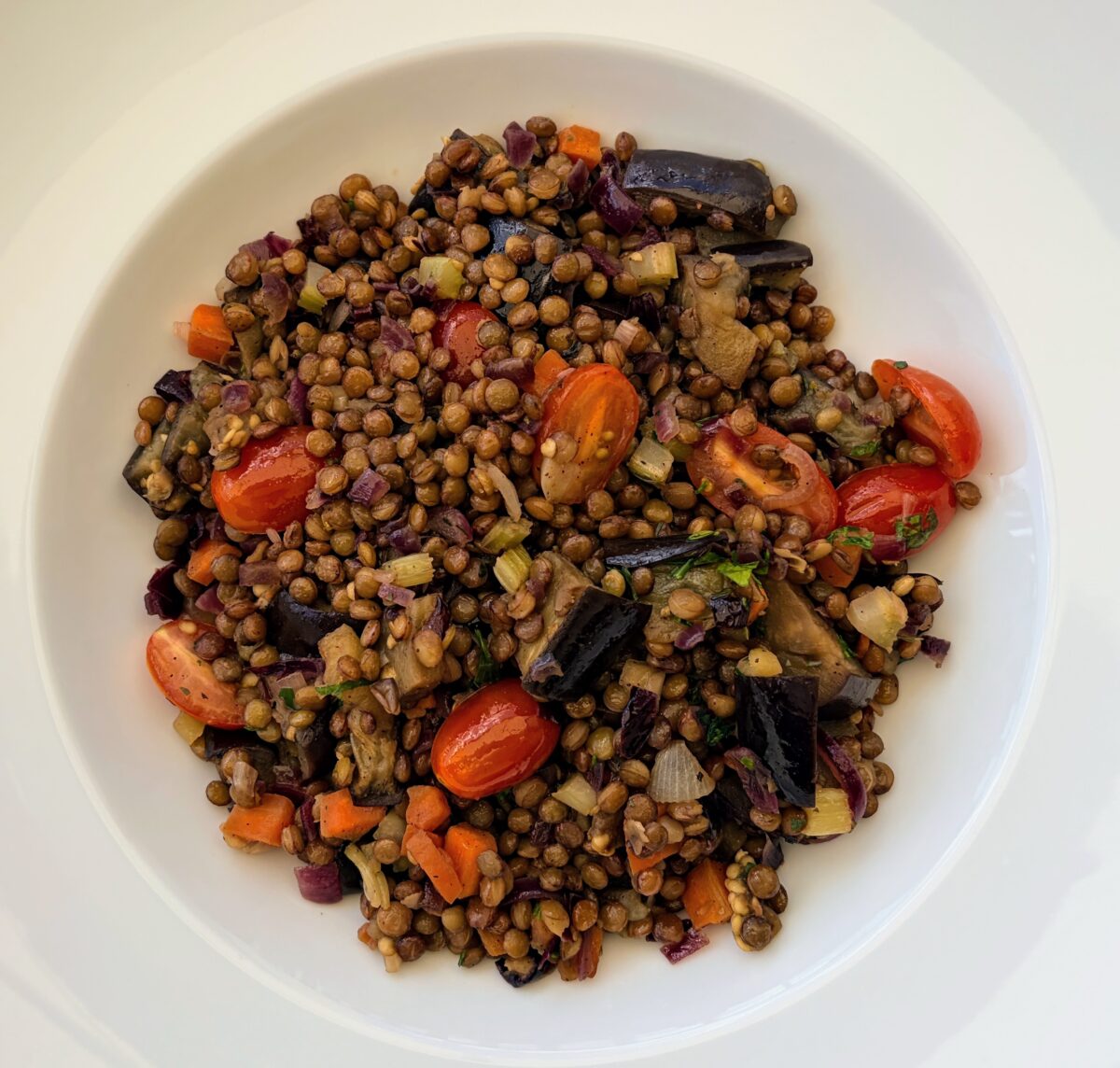 Lentils with Eggplant, Tomatoes and Yogurt