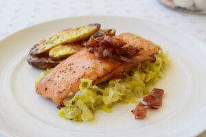 Roasted Salmon with Speck and Leeks Recipe