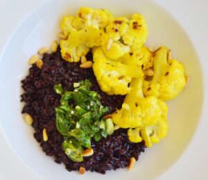 Black Rice with Tumeric Roasted Cauliflower and Salsa Verde Recipe