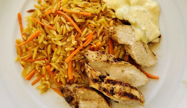 Grilled Chicken Breast with Orzo and Avgolemono Sauce Recipe