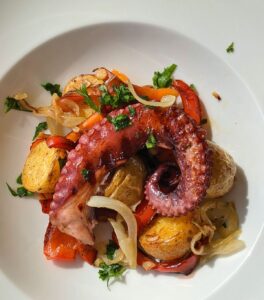 Grilled Octopus with Roasted Peppers and Potatoes Recipe
