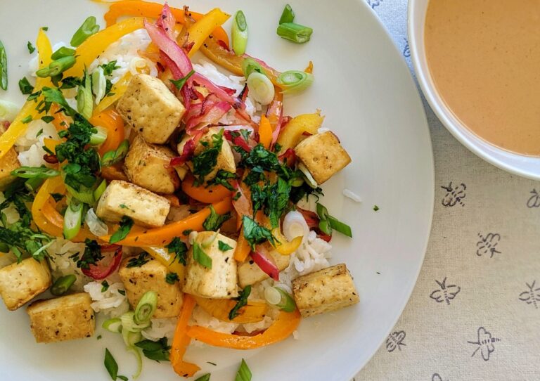  Indonesian  Baked Tofu  with Spicy Peanut Sauce 