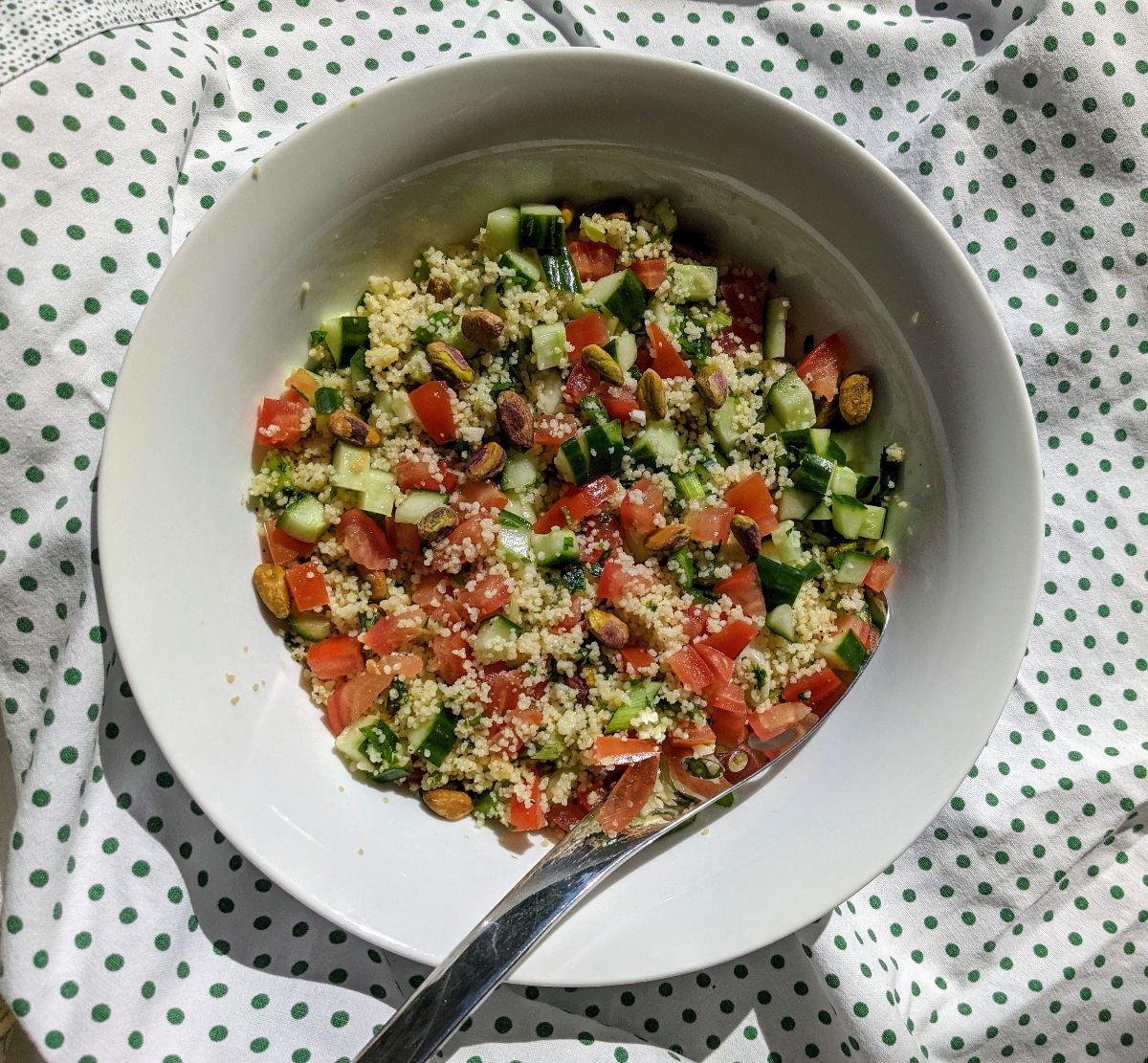 Tomato and Cucumber Couscous Salad with roasted Pistachios Recipe