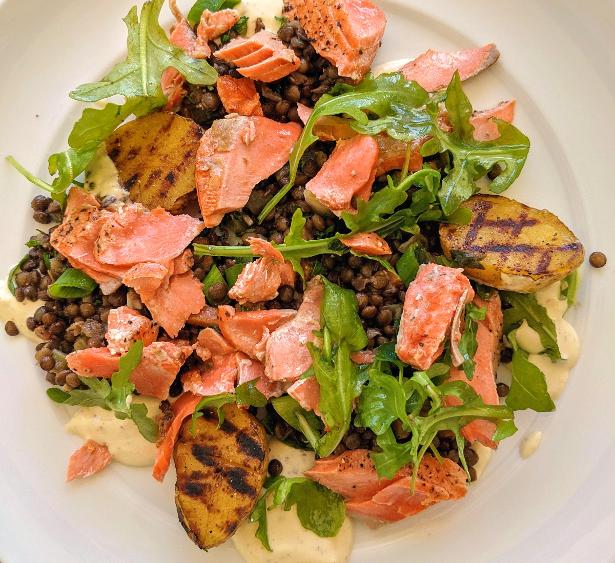 Salmon and Puy Lentil Salad with Creamy Honey Mustard Sauce