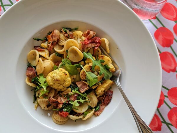 Orecchiette with Roasted Cauliflower, Cherry Tomatoes and Pancetta Recipe