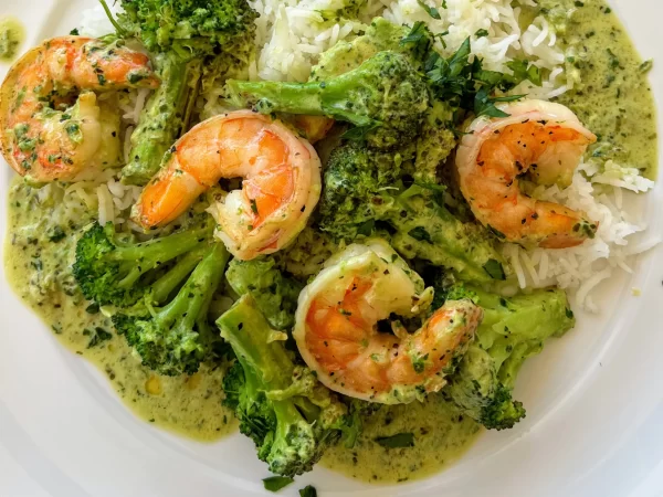 Shrimp and Broccoli in Thai Green Sauce