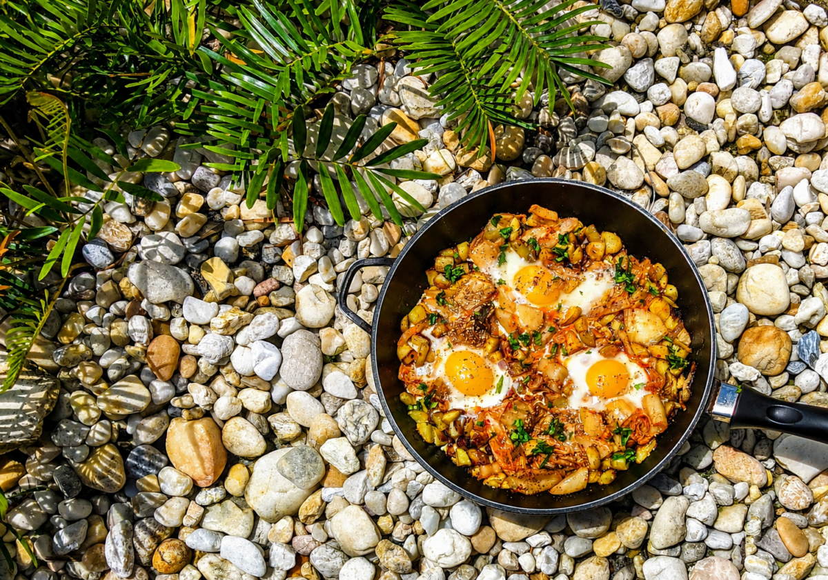 Potato, Kimchi and Eggs Skilllet