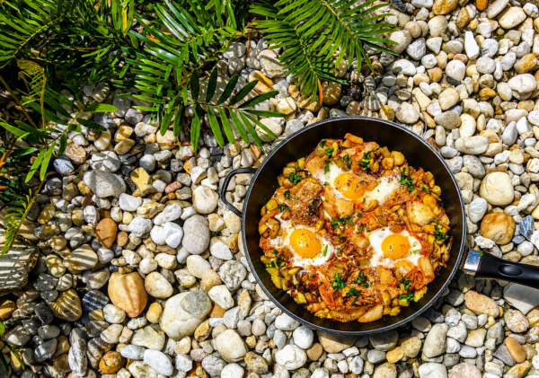 Potato, Kimchi and Eggs Skillet