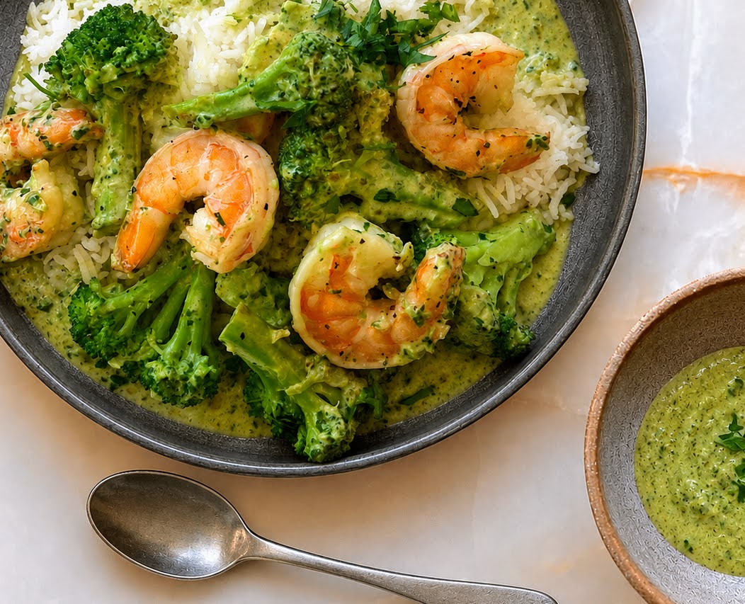 Shrimp and Broccoli in Thai Green Sauce