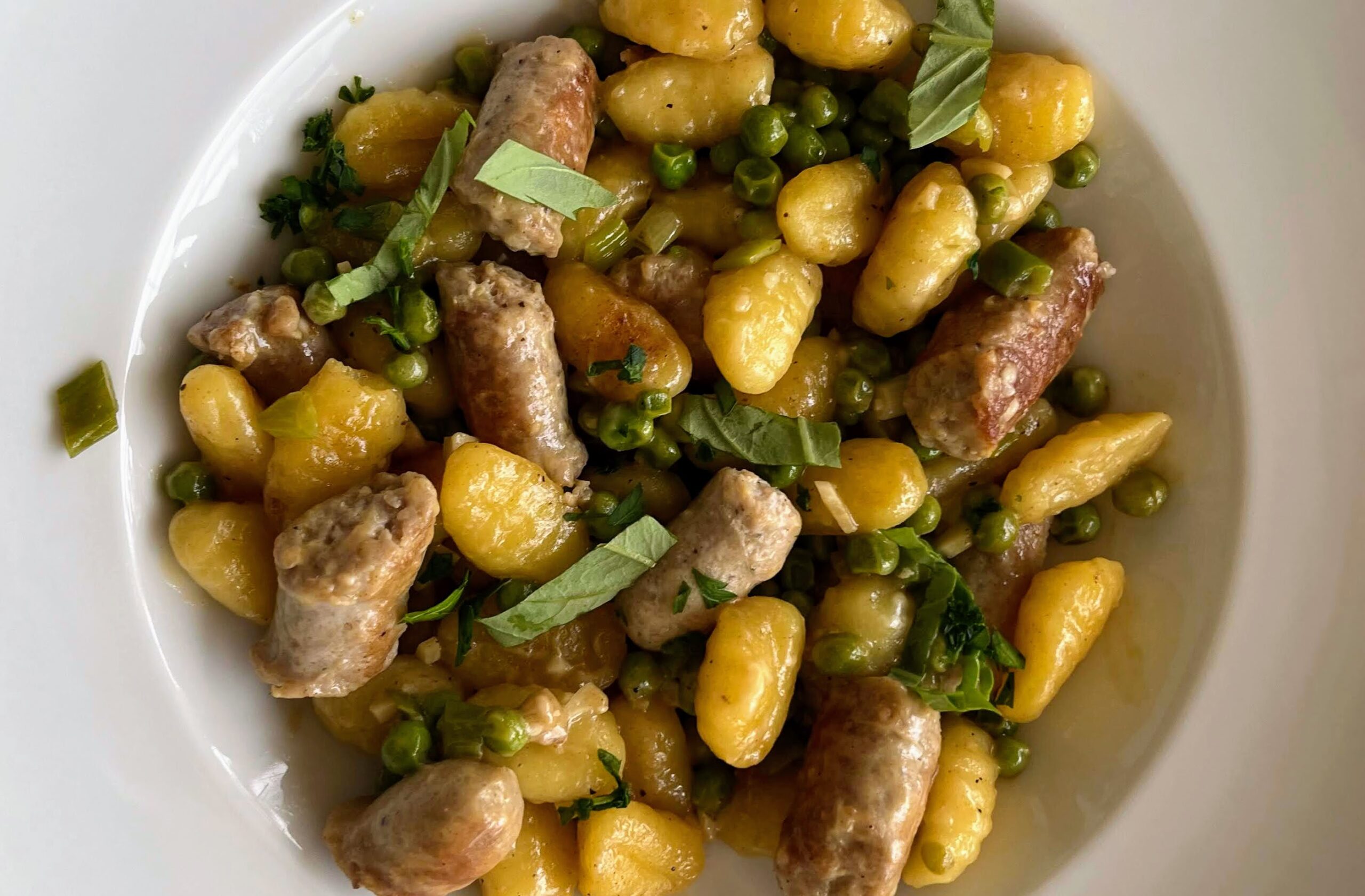 Gnocchi with Sausages and Peas