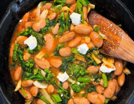 Fasolia Gigantes with Broccoli Rabe and Feta
