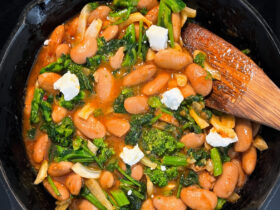 Fasolia Gigantes with Broccoli Rabe and Feta