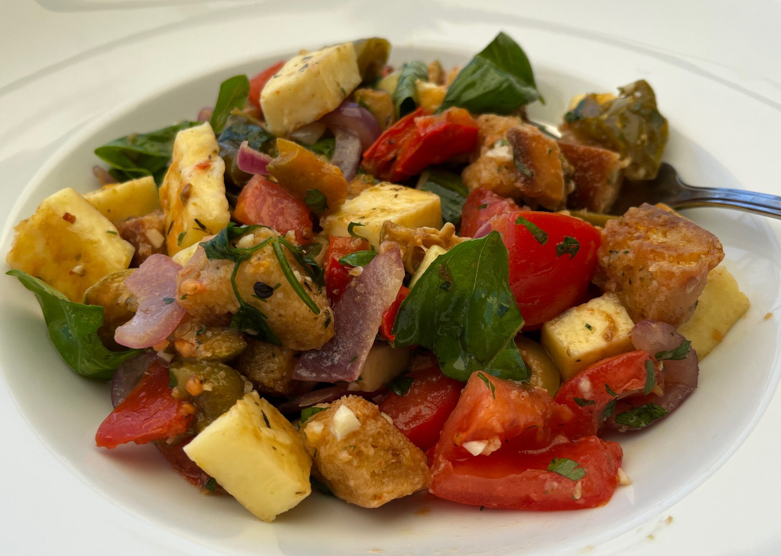 Panzanella with Grilled Vegetables and Halloumi