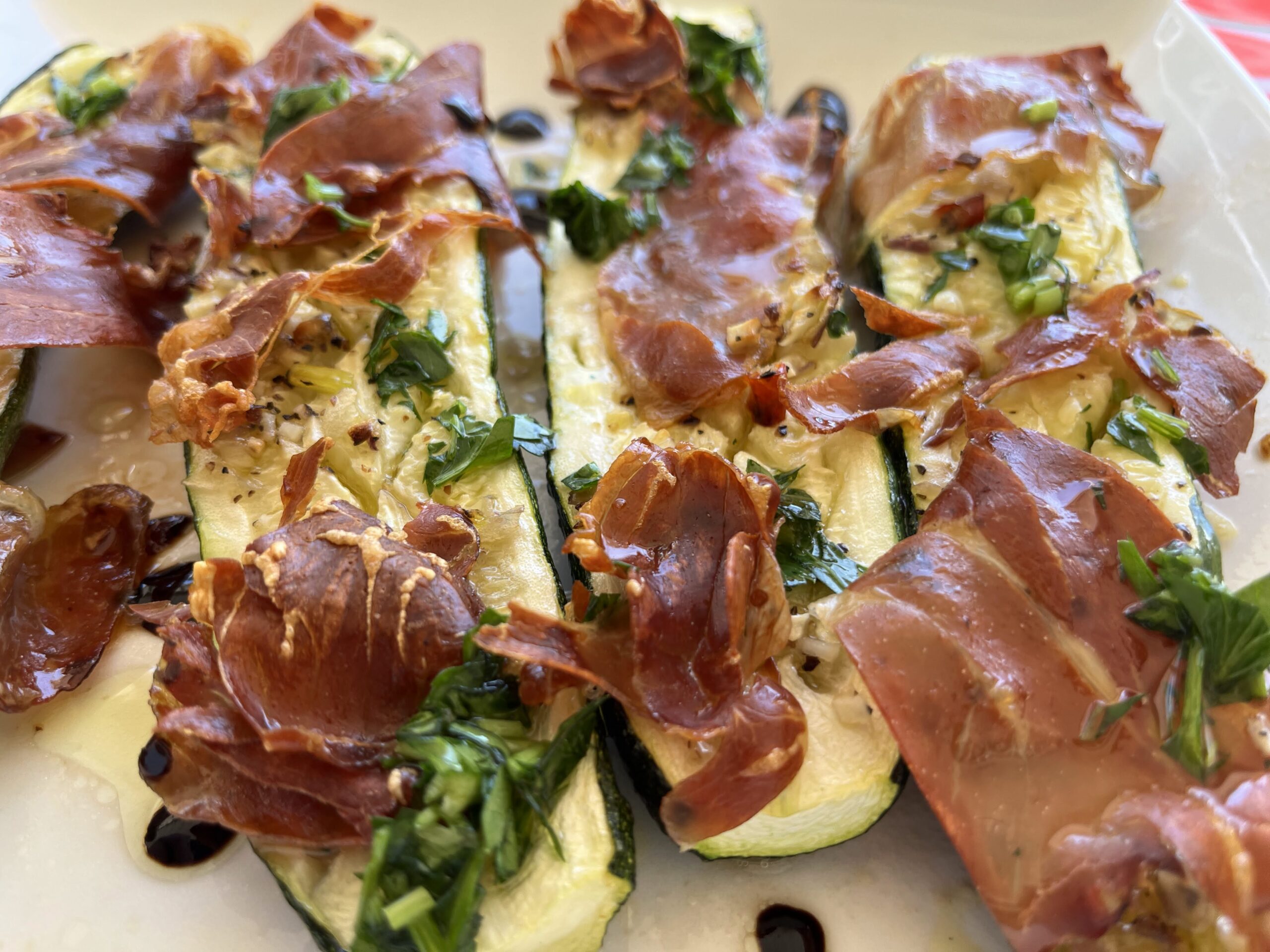 Baked Zucchini Boats with Prosciutto