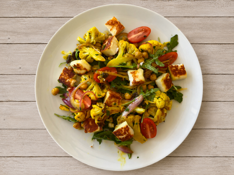 Cauliflower and Chickpea Salad with Halloumi and Preserved Lemon