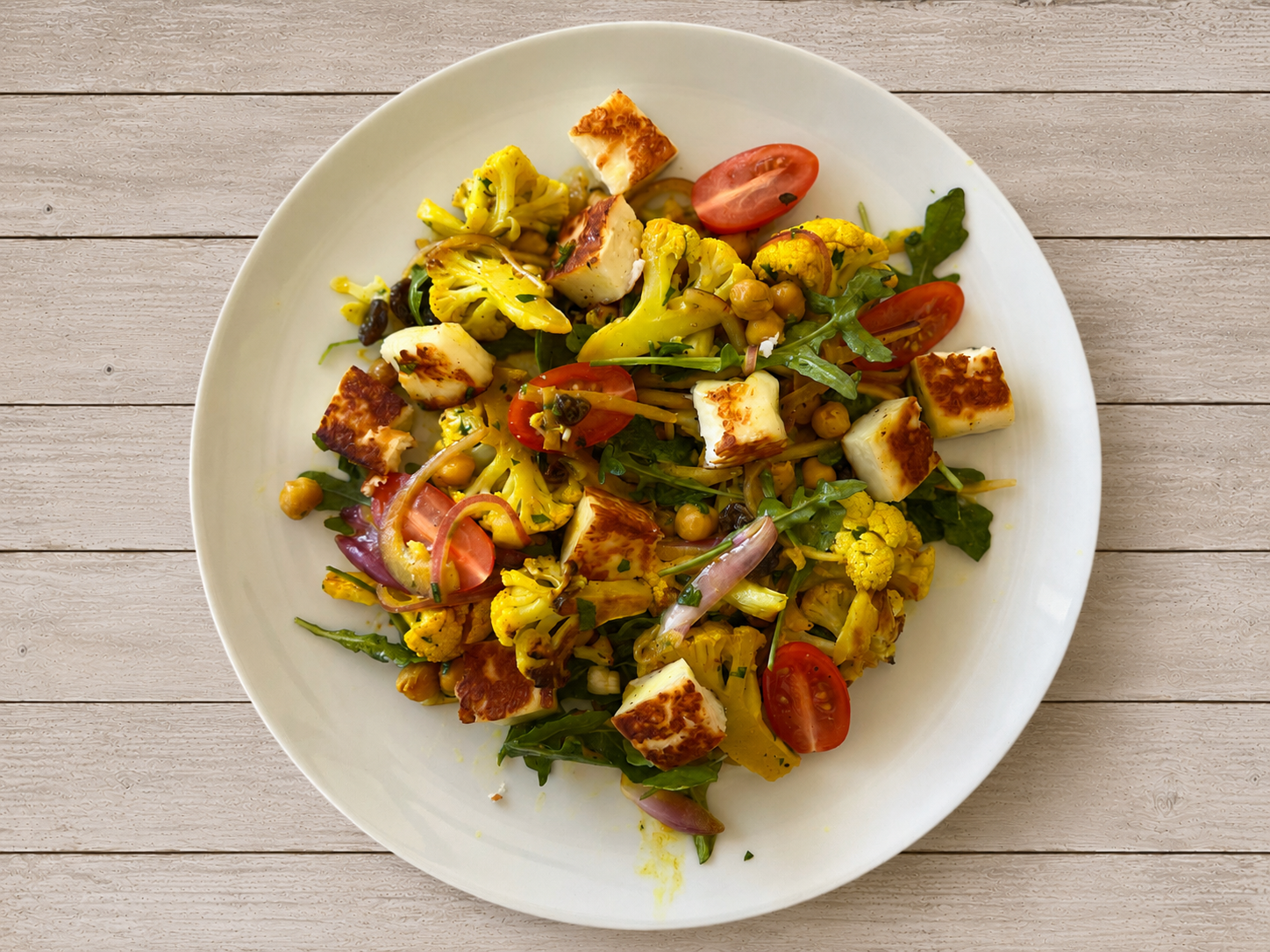 Cauliflower and Chickpea Salad with Halloumi and Preserved Lemon