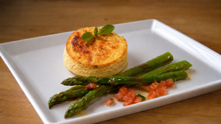 Cheese Custard with Asparagus & Tomato Vinaigrette