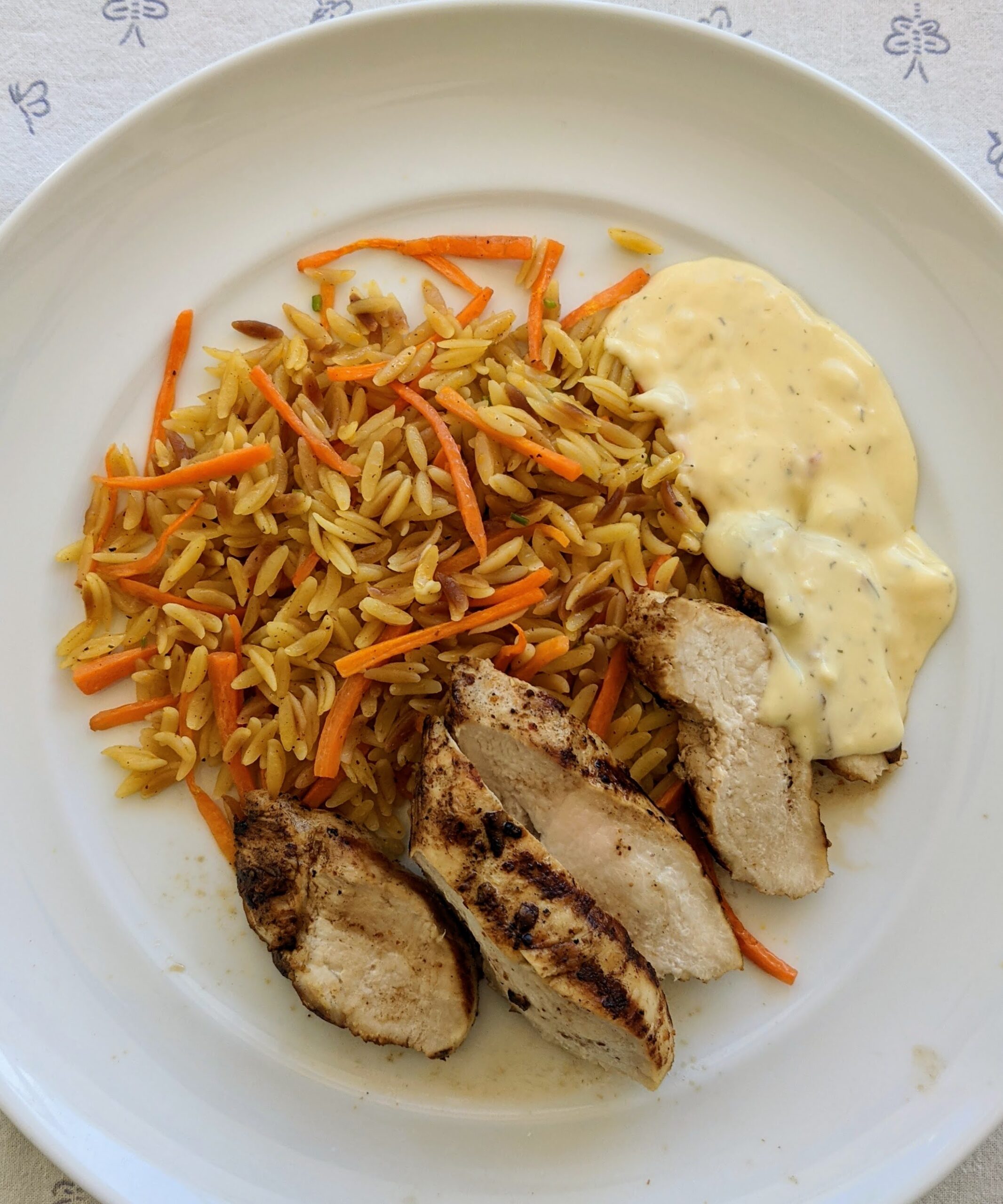 Grilled Chicken Breast with Orzo and Avgolemono Sauce