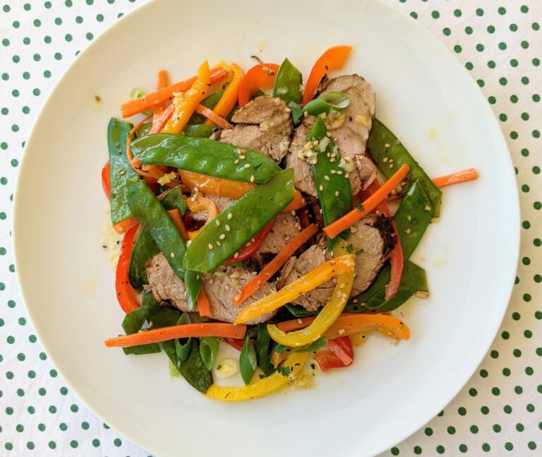 Roasted Pork Tenderloin with Stir-Fried Vegetable Salad